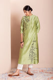 OLIVE SILK CHANDERI PRINTED TUNIC (1 PC)