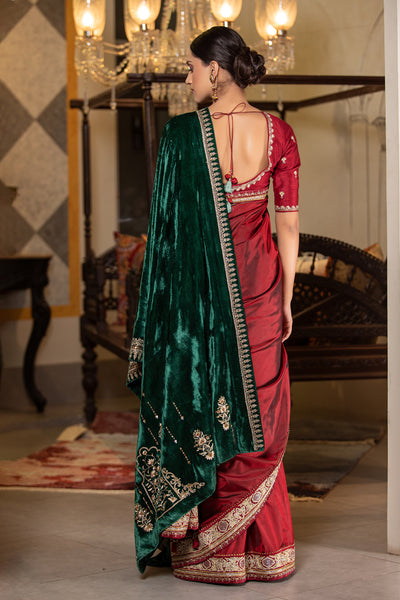 EMERALD SILK VELVET EMBROIDERED DUSHALA ( DUS-63 )