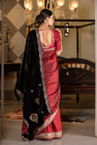 BLACK SILK VELVET EMBROIDERED DUSHALA WITH SCALLOP BORDER ( DUS-65 )