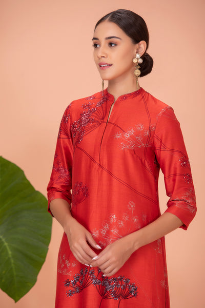 RED SILK CHANDERI PRINTED TUNIC (1 PC)