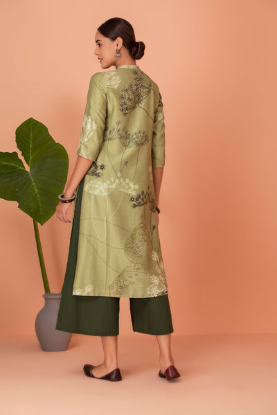 GREEN SILK CHANDERI PRINTED TUNIC (1 PC)