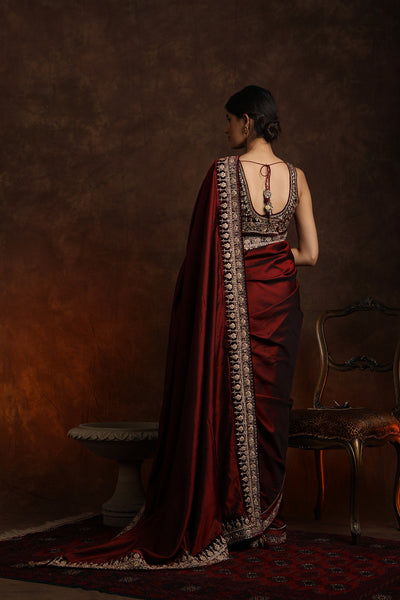MAROON SILK EMBROIDERED SAREE SET (2 PCS)
