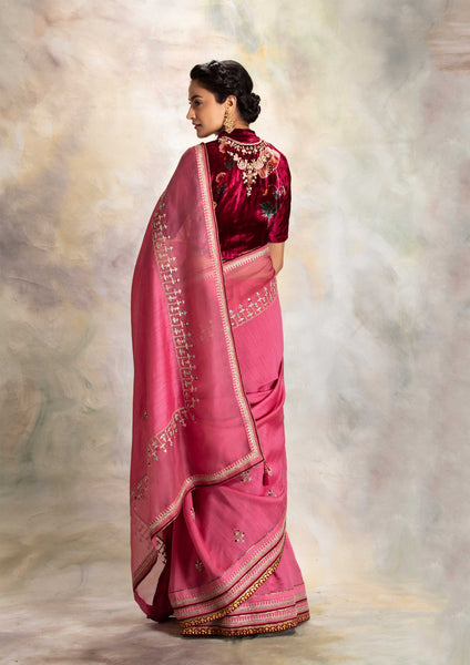 HOT PINK EMBROIDERED SAREE SET (3 PCS)