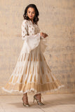 IVORY CHANDERI CHINAR BOOTA PRINTED & EMBROIDERED ANARKALI SET ( NR-07A )