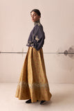 Charcoal embroidered blouse and Yellow brocade skirt set(E-10/TL-14)