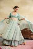 AQUA FLORAL PRINTED ANARKALI  LEHNGA SET (SAM/ANK-04A)