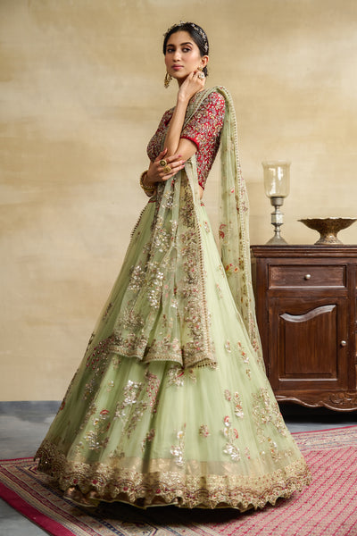 MINT TULLE HEAVY EMBROIDERED LEHANGA SET ( SK -16A )