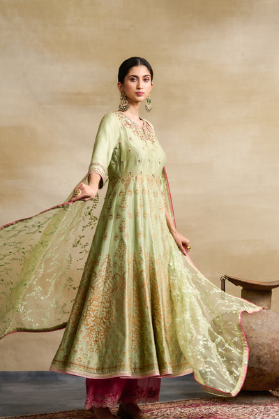 PISTA GREEN EMBROIDERED ANARKALI SET ( FB-44)