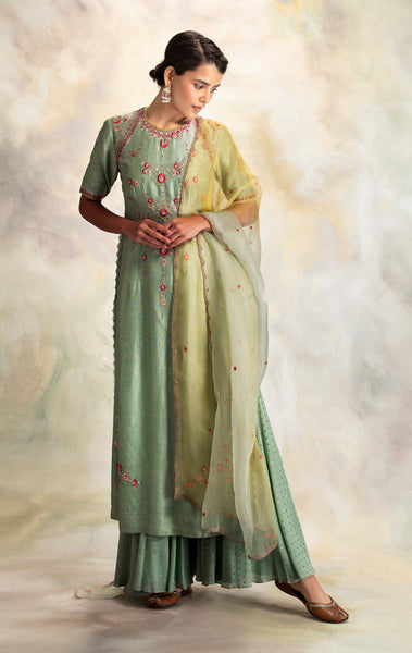 Fascinating Sage Green Embroidered Kurta Set (KK-20A)