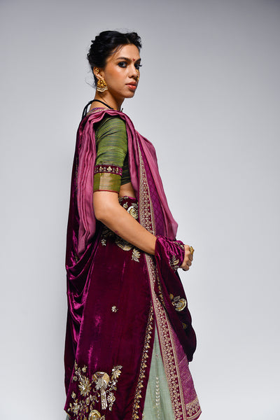 Mint tissue embroidered lehenga  set (DMT-05) (KASH-08, DMT-05 & MM-15)