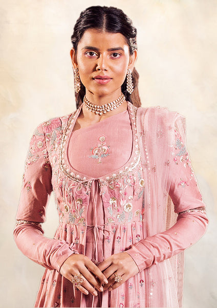 OLD ROSE EMBROIDERED ANGRAKHA STYLE KURTA SET (KK-26A)