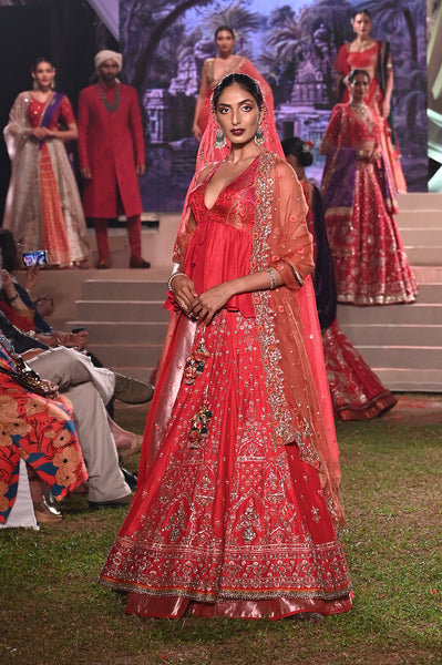 Red double layered embroidered lehenga set (FB-03, FB-05)