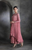 DUSTY PINK CHANDERI & COTTON FLORAL EMBROIDERED ANGRAKHA SET  (BV-04)