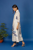 Fern-leaf Printed Kurta With Contrast Trim On Collar. Ivory