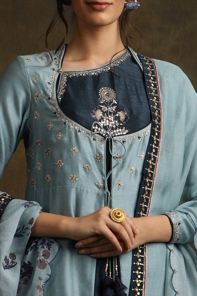 Marori Embroidered Double Layered Kurta With Palazzo & Printed Dupatta (YMN-22)