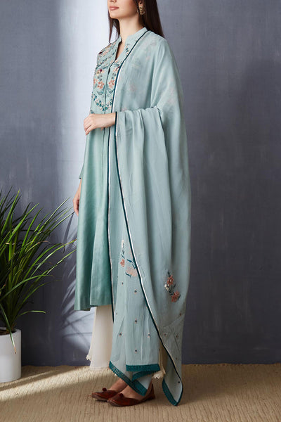 Attractive Aqua Blue A-line Kurta, Palazzo & Dupatta Set ( BGH-10B )