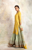 YELLOW ZARDOZI EMBROIDERED KURTA WITH MINT SHARARA (BRM-30S)
