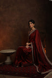 MAROON SILK EMBROIDERED SAREE SET (2 PCS)