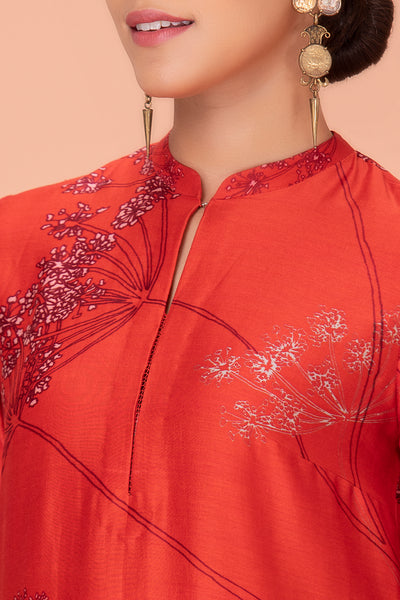 RED SILK CHANDERI PRINTED TUNIC (1 PC)