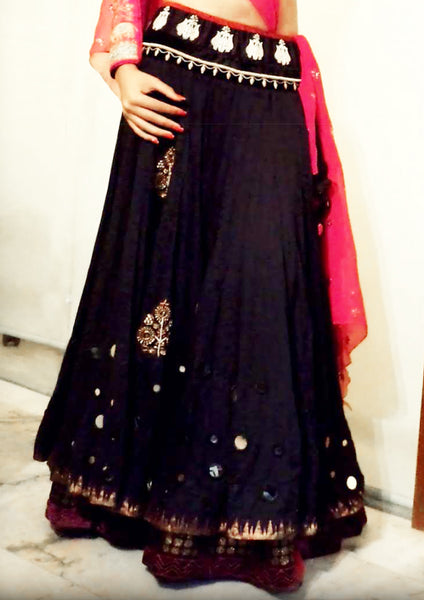 CHOLI CUT BLOUSE WITH COTTON DOUBLE LAYERED EMBROIDERED SKIRT AND MUKAISH WORK DUPATTA ( L-04)