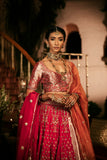 ANTIQUE RED SILK DUPION EMBROIDERED LEHENGA SET (4 PCS)