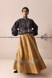 Charcoal embroidered blouse and Yellow brocade skirt set(E-10/TL-14)