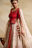 IVORY & ORANGE SILK DUPION EMBROIDERED LEHENGA SET (4 PCS)