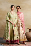 PISTA GREEN SILK CHANDERI FOIL PRINTED & EMBROIDERED ANARKALI SET (3 PCS)