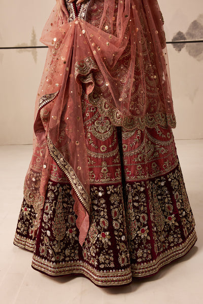 Old rose and ruby embroidered lehenga  (E-28/TL-123)
