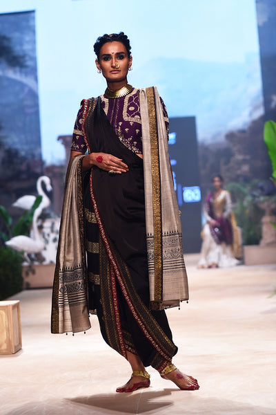 Black printed silk saree set (DMT-12) (FB-16 & DMT-12)