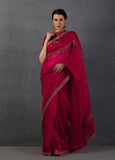 RED ORGANZA EMBROIDERED SAREE SET (YMN-19C)