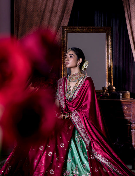 Atisha-W ruby silk mashru embroidered lehenga set ( FB-01 )