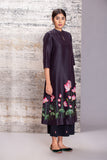 BLACK SILK CHANDERI LOTUS PRINTED TUNIC (1 PC)