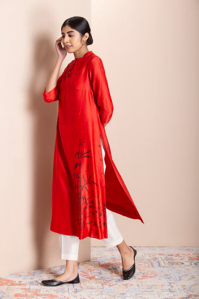 Red printed straight Tunic( PNK-11 )