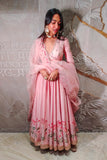 OLD ROSE SILK CHANDERI LOTUS PRINTED ANARKALI SET (3 PCS)