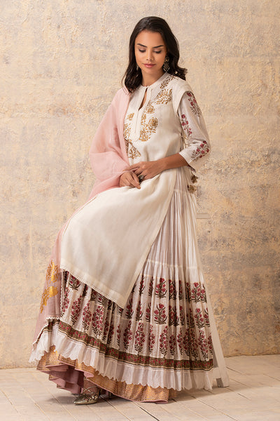 IVORY CHANDERI FOIL PRINTED & EMBROIDERED KURTA SET ( NR-05 )