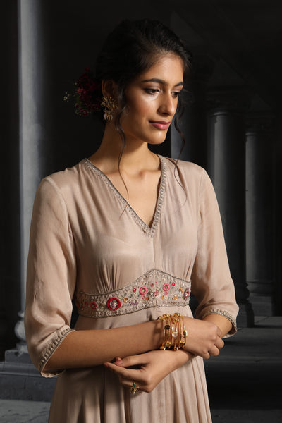 Champagne Double Layered Embroidered Dress (EM-06)
