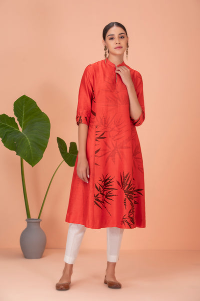 RED SILK CHANDERI PRINTED TUNIC (1 PC)