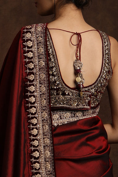 MAROON SILK EMBROIDERED SAREE SET (2 PCS)