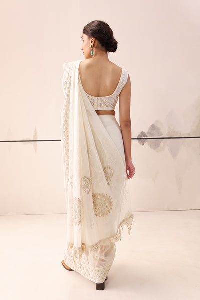 IVORY EMBROIDERED SAREE SET (3 PCS)