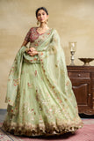 MINT TULLE HEAVY EMBROIDERED LEHANGA SET ( SK -16A )