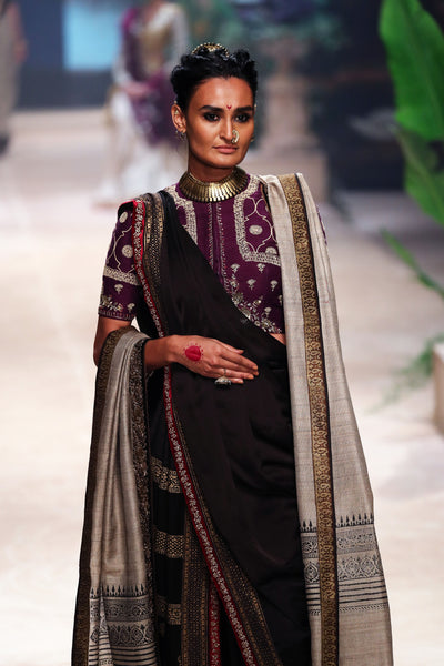 Black printed silk saree set (DMT-12) (FB-16 & DMT-12)
