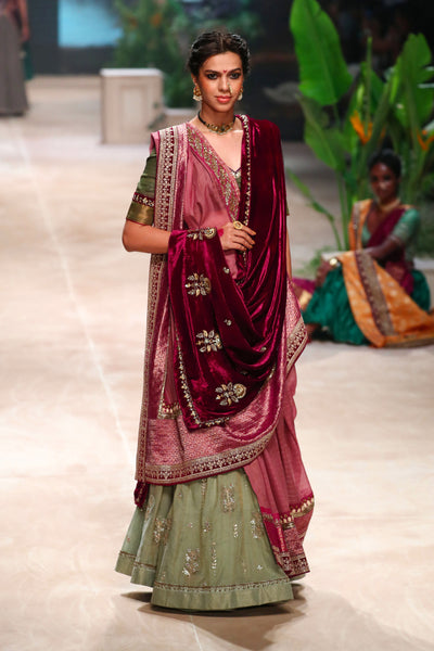 Mint tissue embroidered lehenga  set (DMT-05) (KASH-08, DMT-05 & MM-15)