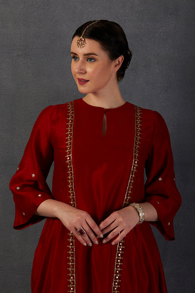 RED EMBROIDERED KURTA SET (YMN-13A)