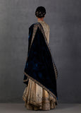 INDIGO SILK VELVET EMBROIDERED DUSHALA ( DUS-24)