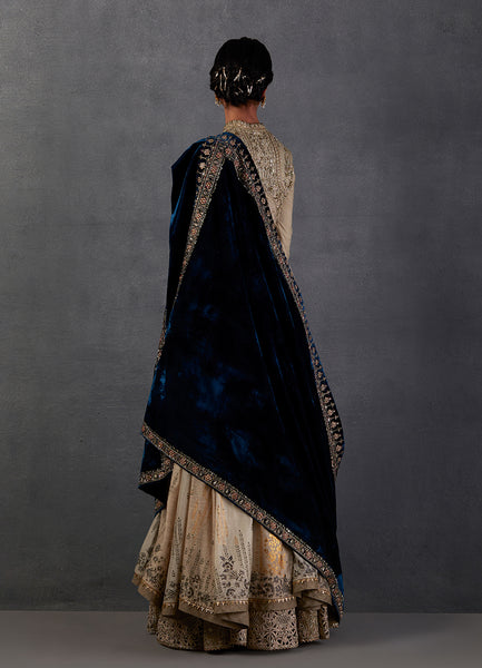 INDIGO SILK VELVET EMBROIDERED DUSHALA ( DUS-24)