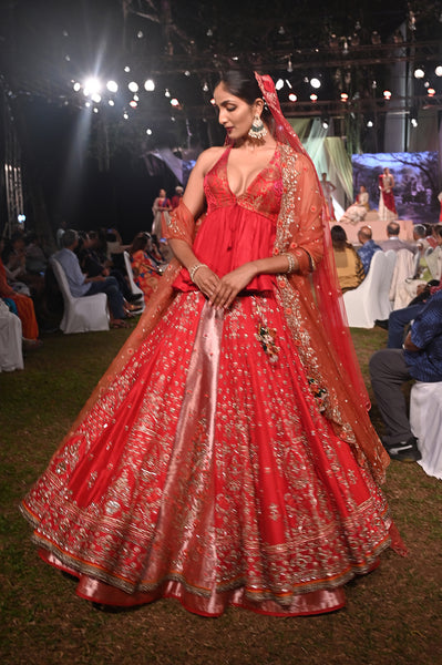 Red double layered embroidered lehenga set (FB-03, FB-05)