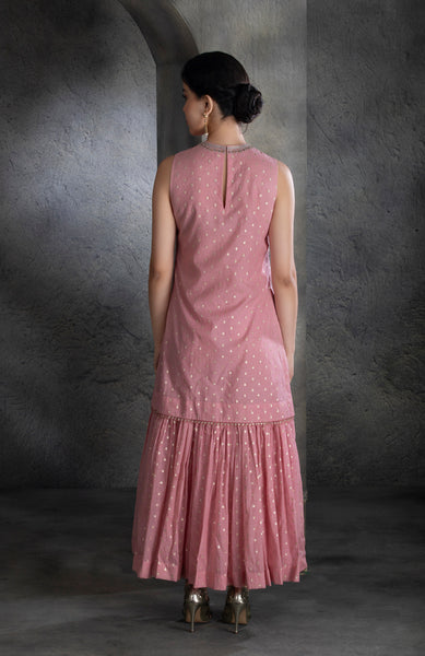 DUSTY PINK CHANDERI & COTTON FLORAL EMBROIDERED ANGRAKHA SET  (BV-04)
