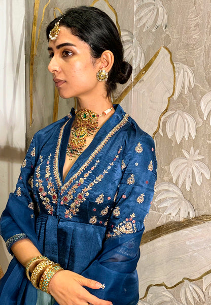 Atisha-S aqua silk organza lotus printed skirt set ( FB-14 )