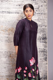 BLACK SILK CHANDERI LOTUS PRINTED TUNIC (1 PC)
